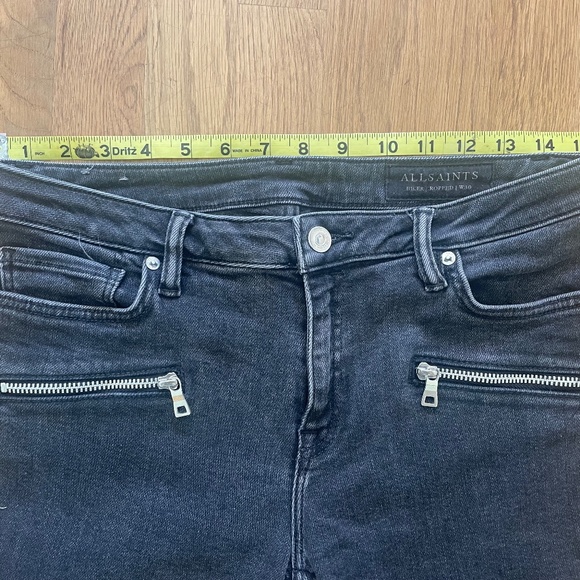 ALL SAINTS Black Biker Cropped Denim Jeans - W 30" - Picture 3 of 8